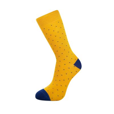 Chaussettes en Bambou Moutarde à Pois Bleus