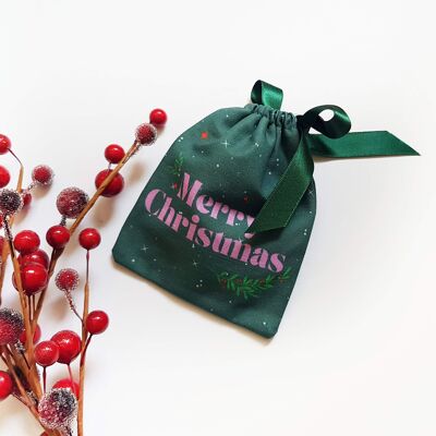 Pochette cadeau de Noël contemporaine vert forêt/rose