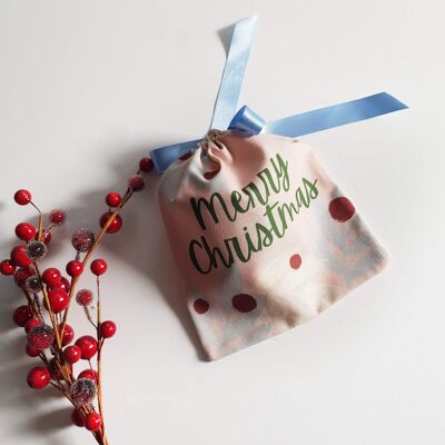 Blauer Mistelzweig-Geschenkbeutel „Merry Christmas“ aus Bio-Baumwolle