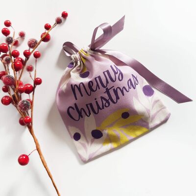Pochette cadeau de Noël Gui lilas en coton bio