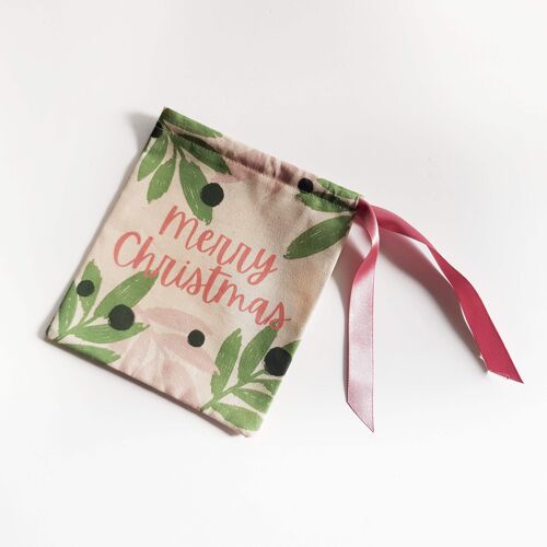 Organic Cotton Pink Mistletoe Sustainable Christmas Pouch