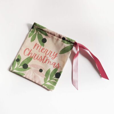 Pochette de Noël durable gui rose en coton bio
