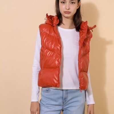 Orange short sleeveless padded jacket