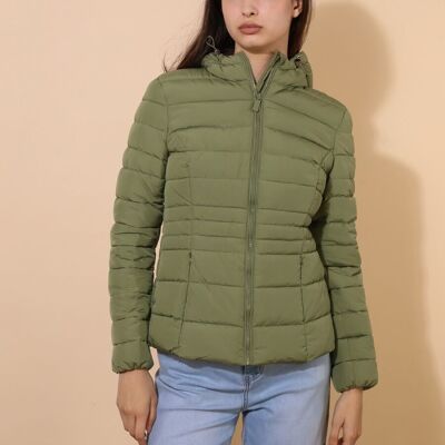 Basic short padded jacket with hood Green