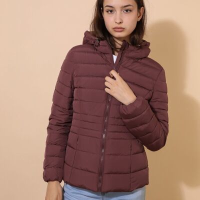 Basic short puffer jacket with hood Purple
