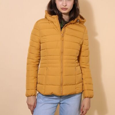 Basic short padded jacket with hood Yellow