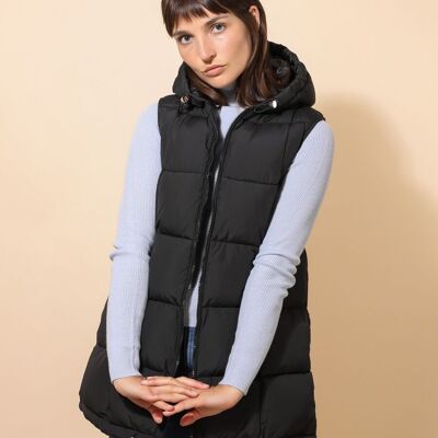 Mid-length sleeveless padded jacket Black