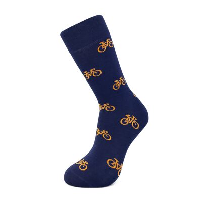 Blue and orange bicycles socks