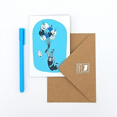 Stationery Man Balloon Folded Postcard 10 X 15 cm