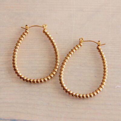 Stainless steel dotted oval earring - gold