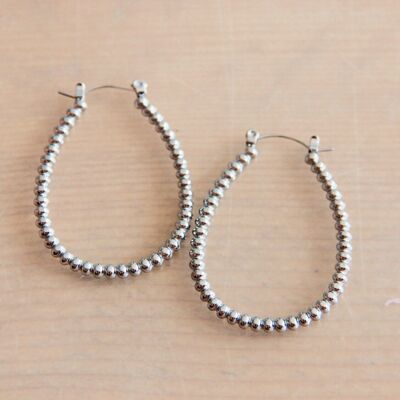 Stainless steel dotted oval earring - silver