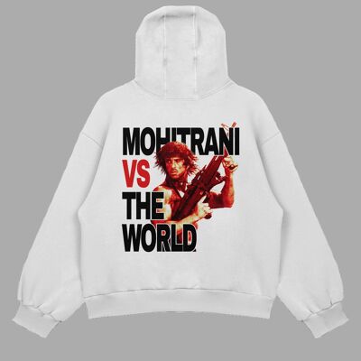 Oversize Fit White Hoodie "Vs The World"