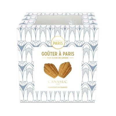 "Goûter à Paris", sucres en forme de Madeleines dorées et gourmandes.