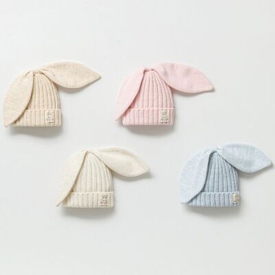 Sombrero de conejito de bebé de punto de algodón orgánico y lana con estilo