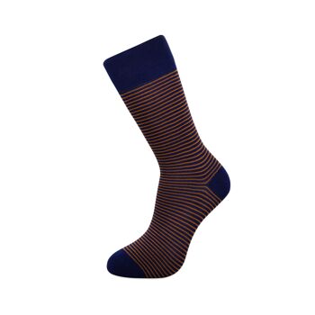 Chaussettes en Bambou bleu à rayures marron 1