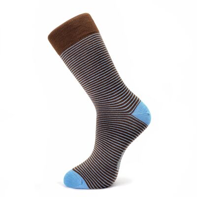 Chaussettes marron à rayures bleu clair