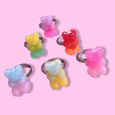 Bagues pour enfants ours en gélatine colorées Pop Cutie