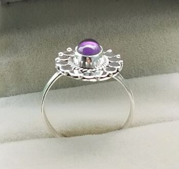 Bague en argent 925 avec améthyste naturelle et motif de fleurs 5