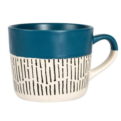 Nicola Spring Ceramic Dipped Dash Coffee Mug - 450ml - Blue