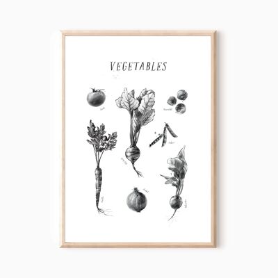 Cartel de cocina "Verduras" ilustración botánica A4 o A3 regalo de inauguración de la casa para la novia para la decoración del hogar de su cumpleaños