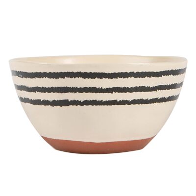 Cuenco para cereales con borde de rayas de cerámica Nicola Spring - 15 cm - Monocromo