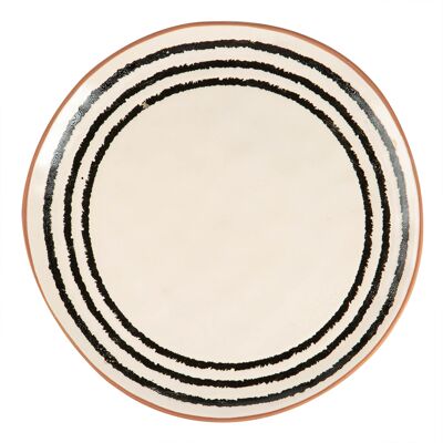 Plato llano de cerámica con borde a rayas Nicola Spring - 26 cm - Monocromo