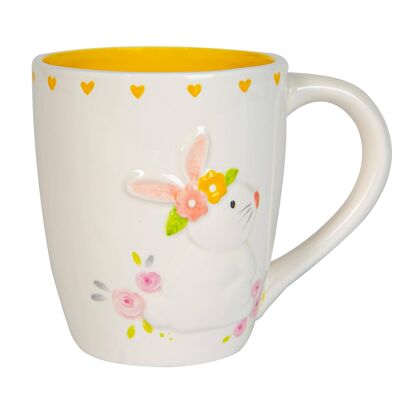 Nicola Spring Yellow Heart Bunny Mug - 9cm - White