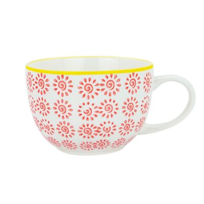 Nicola Spring Patterned Cappuccino and Tea Cup - 250ml - Red and Yellow