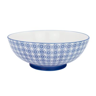 Nicola Spring Large Patterned Fruit and Salad Bowl - Blue Flower