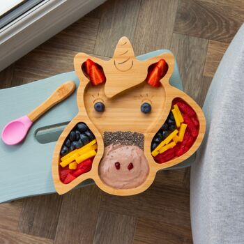 Assiette Licorne en Bambou pour Enfant Tiny Dining avec Ventouse - Noir 4