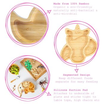 Assiette Licorne en Bambou pour Enfant Tiny Dining avec Ventouse - Rose - Rose 5