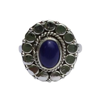 Belle bague en argent 925 avec lapis-lazuli naturel de style lotus,