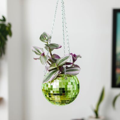 Disco Ball Hanging Planter 6in Green