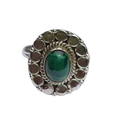 Anello fatto a mano in vero argento sterling 925 con malachite vintage