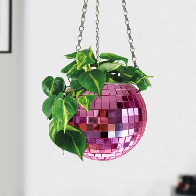 Disco Ball Hanging Planter 6in Pink