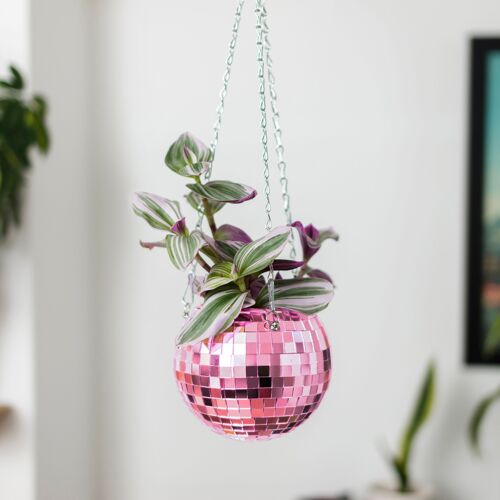 Disco Ball Hanging Planter 6in Pink