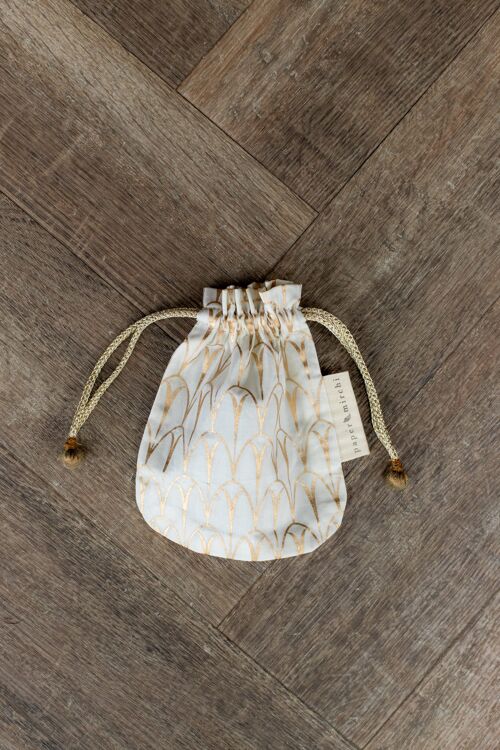 Fabric Gift Bags Double Drawstring -  Vanilla Art Deco (Small)