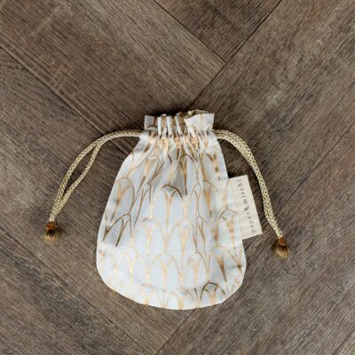 Fabric Gift Bags Double Drawstring -  Vanilla Art Deco (Small)