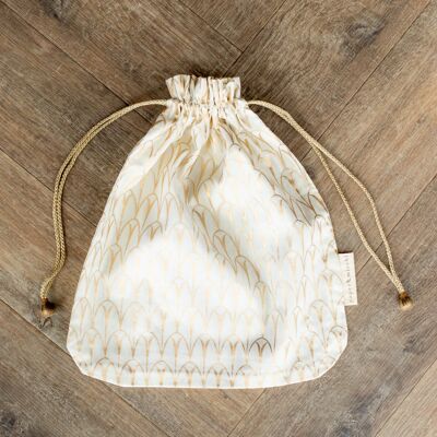 Fabric Gift Bags Double Drawstring -  Vanilla Art Deco (Large)