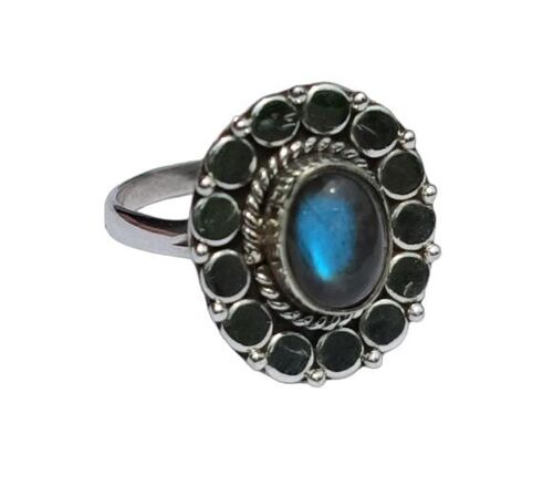 Designer Natural Labradorite Stone 925 Silver Statement Ring