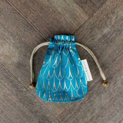 Fabric Gift Bags Double Drawstring -  Turquoise Art Deco (Small)