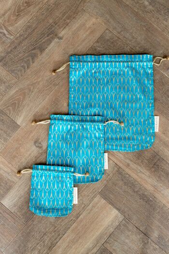 Sacs cadeaux en tissu à double cordon - Turquoise Art Déco (Petit) 2