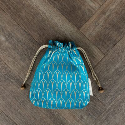 Fabric Gift Bags Double Drawstring -  Turquoise Art Deco (Medium)