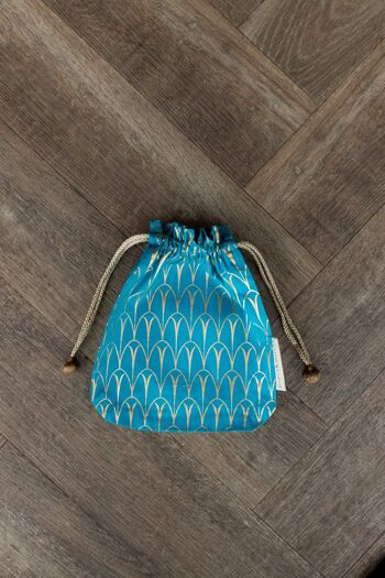 Sacs cadeaux en tissu à double cordon de serrage - Turquoise Art Déco (Moyen) 1