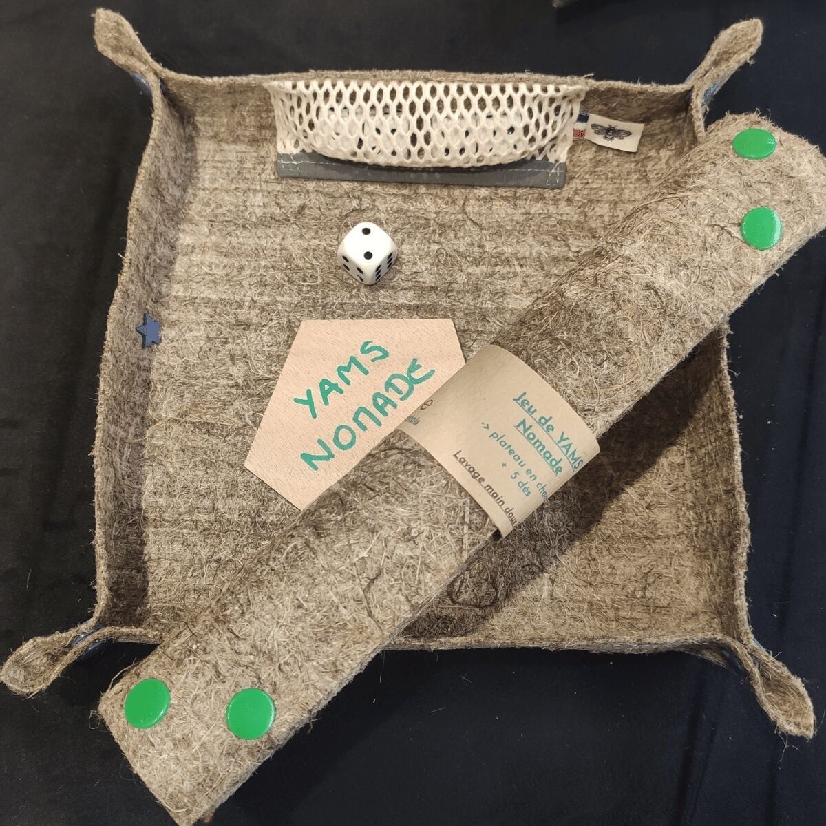 Gioco compatto da viaggio Yams (pista pieghevole + 5 dadi)