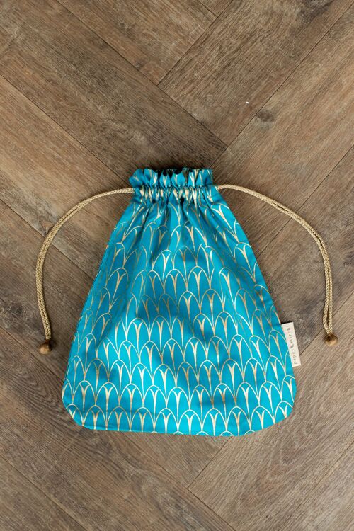 Fabric Gift Bags Double Drawstring -  Turquoise Art Deco (Large)