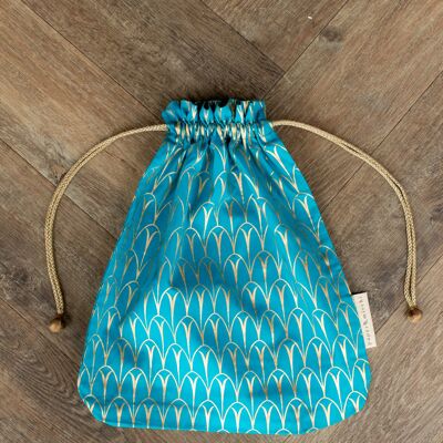 Bolsas de regalo de tela con cordón doble - Turquesa Art Déco (grande)