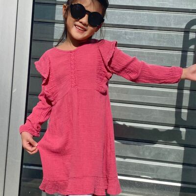 Girls' long-sleeved cotton gauze dress