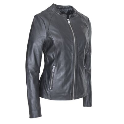 Blouson en cuir de mouton col rond STELLA