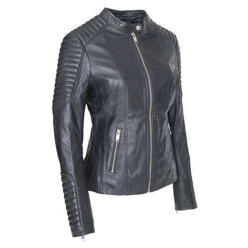 Blouson en cuir matelassé col biker SUE